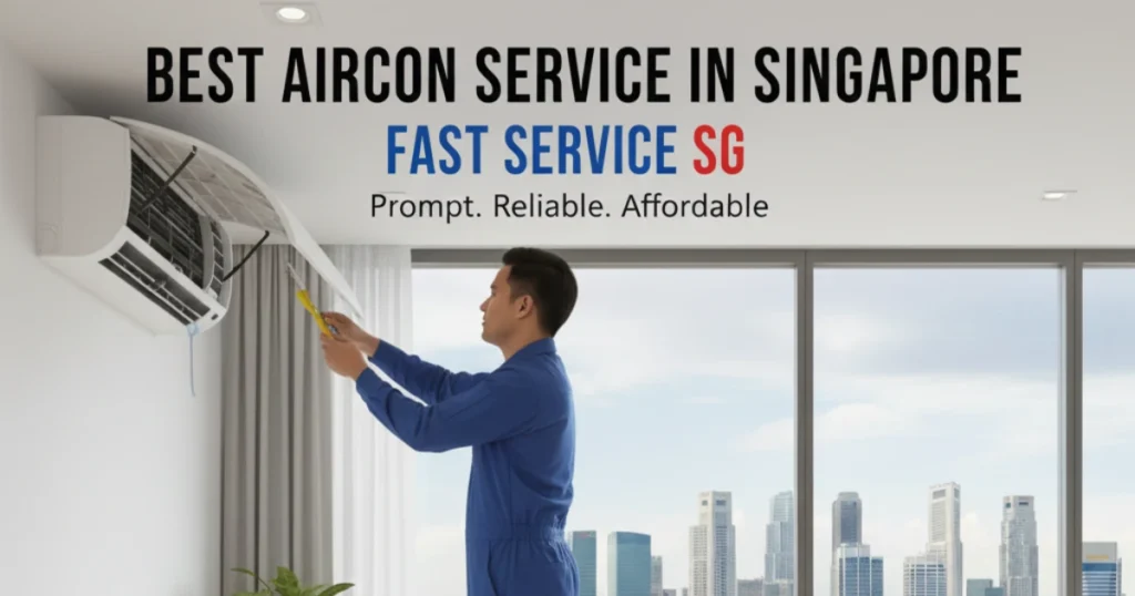 An image with bold text that reads "Best Aircon Service in Singapore - Fast Service SG," along with the tagline "Prompt. Reliable. Affordable."